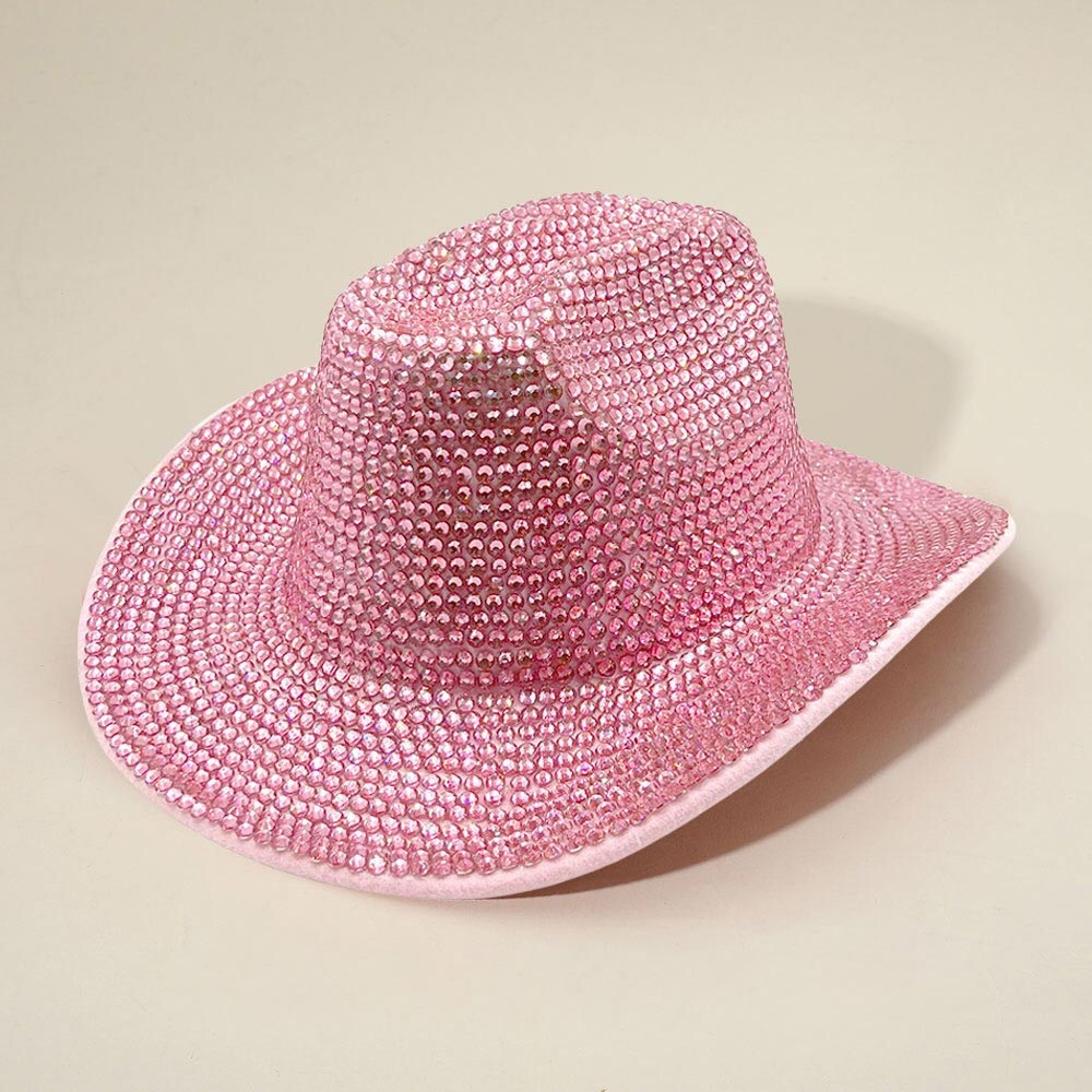 Rose Pink Rhinestone Bling Studded Western Hat